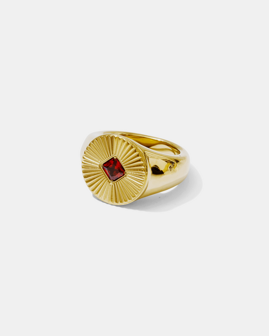 Bague Sceau Cannelée avec Pierre Précieuse