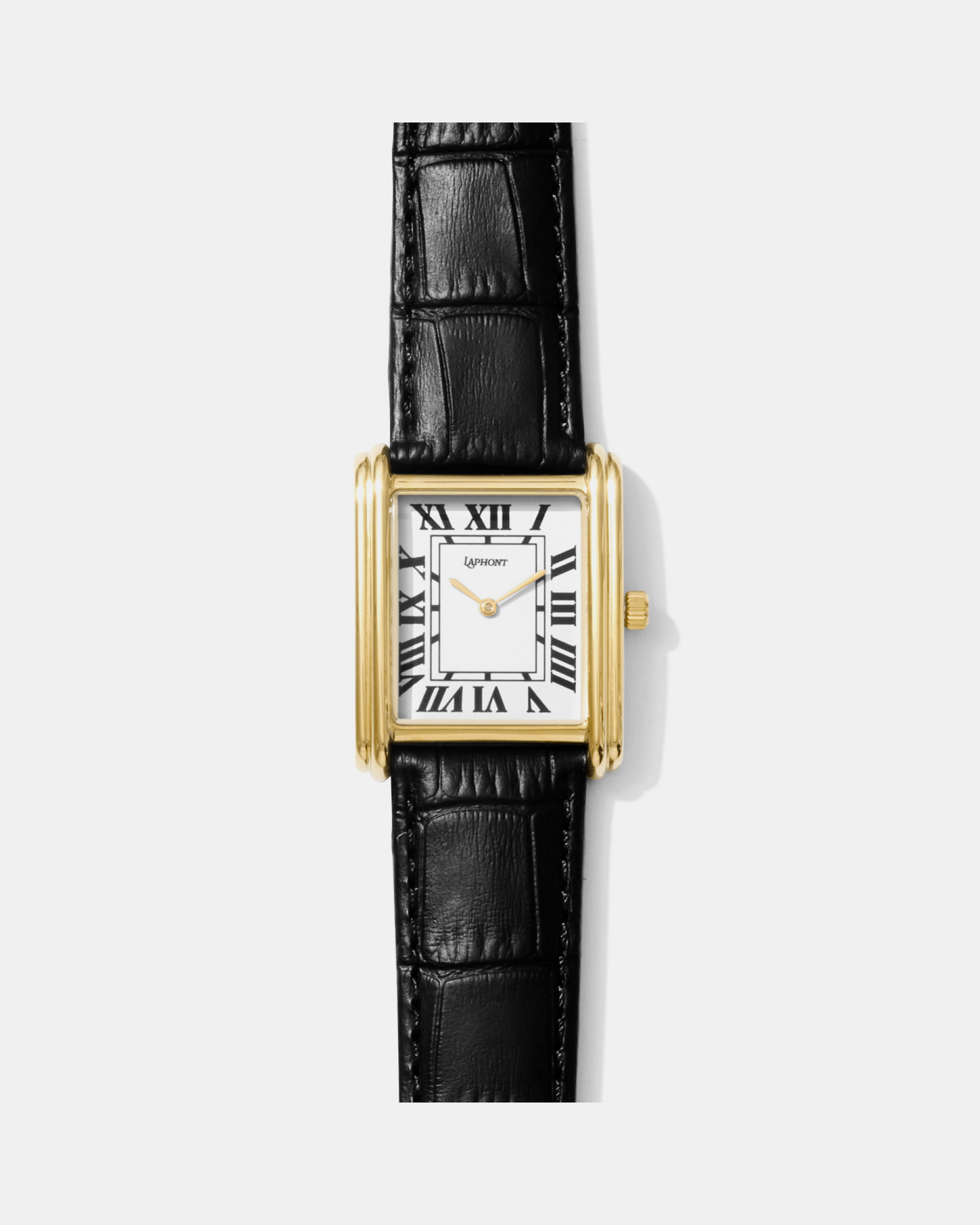 Laphont Bloc gold square tank-style dress watch with white dial, front view