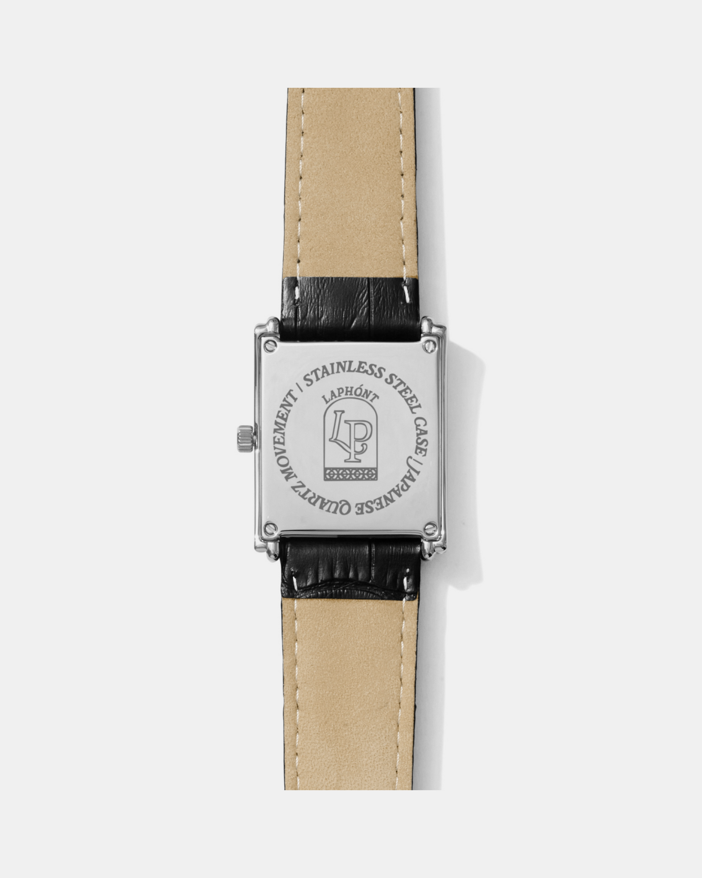 Bloc silver square watch caseback and leather strap