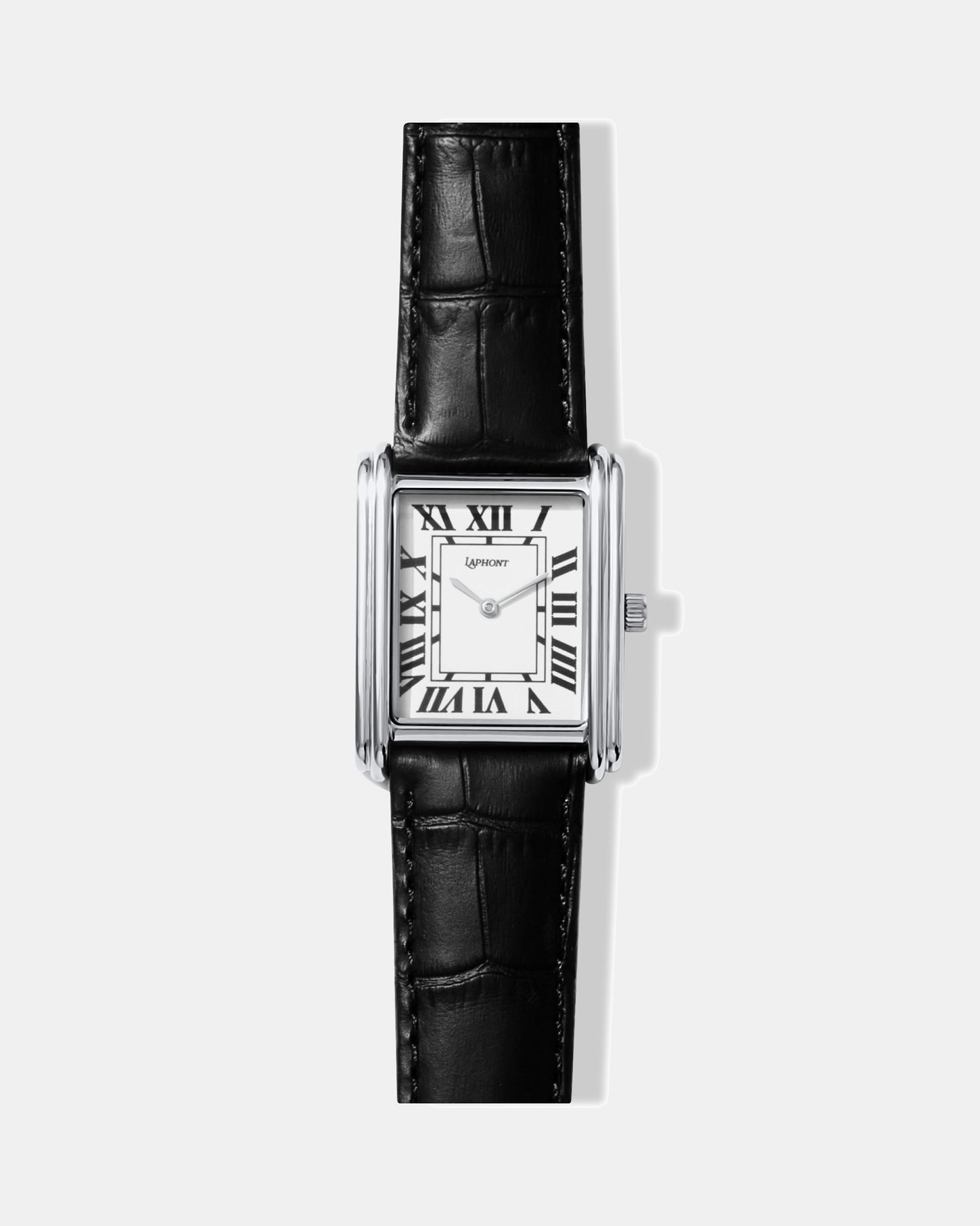 Laphont Bloc silver square tank-style dress watch with white dial, front view