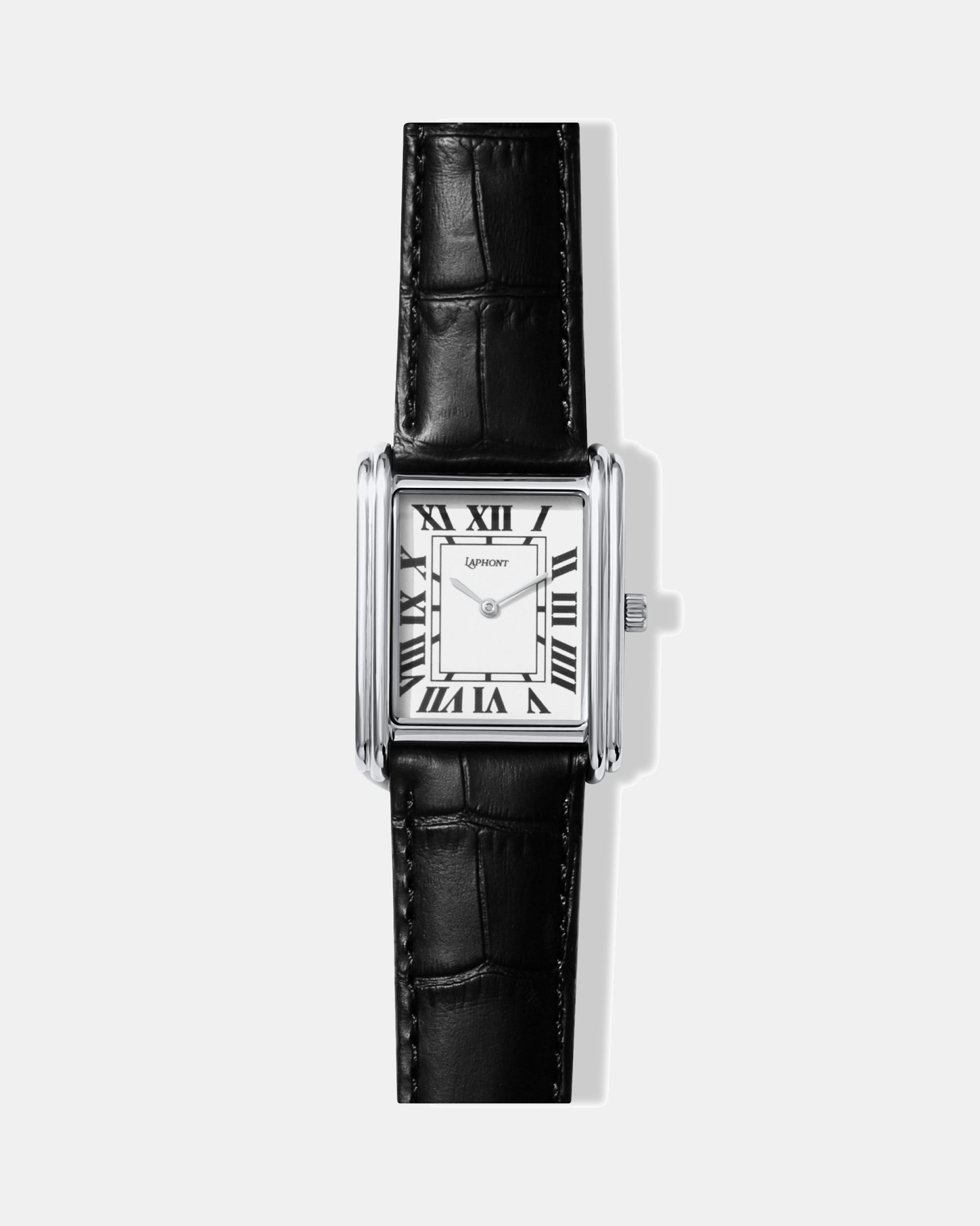 Laphont Bloc silver square tank-style dress watch with white dial, front view